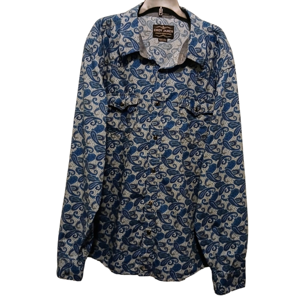 Men's XXL Blue Paisley Regular Fit Authenic Western Shirt W/Pearl Snaps